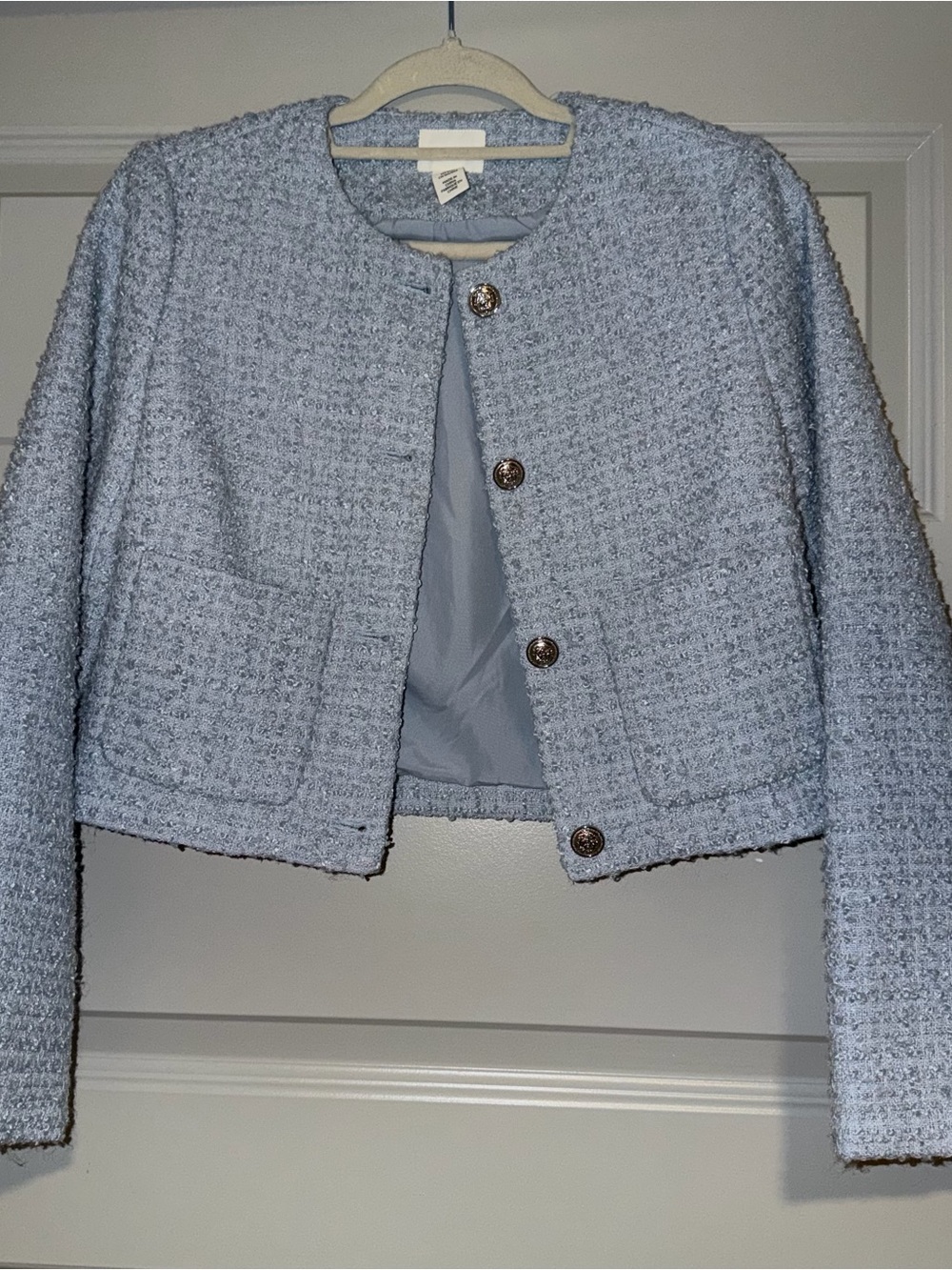 H&M Light Blue Cropped Bouclé Blazer